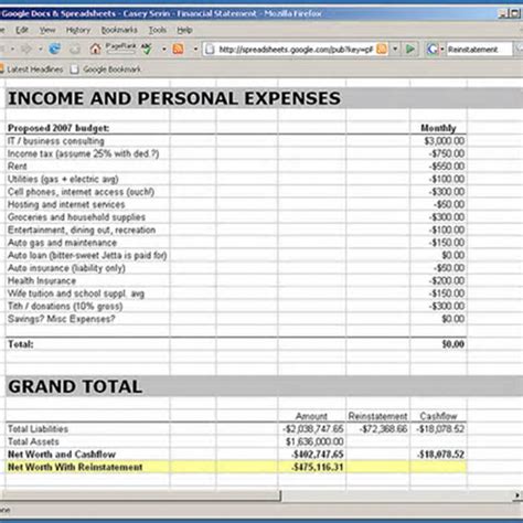Business Income And Expenditure Template