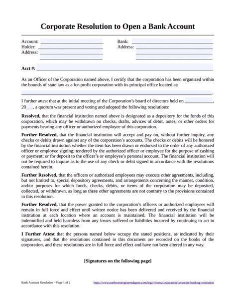 Business Resolution Form For Bank Account Reader