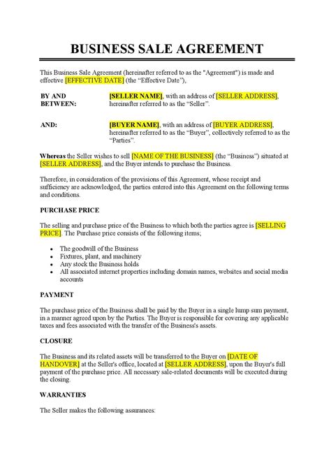 Business Sale Contract Template