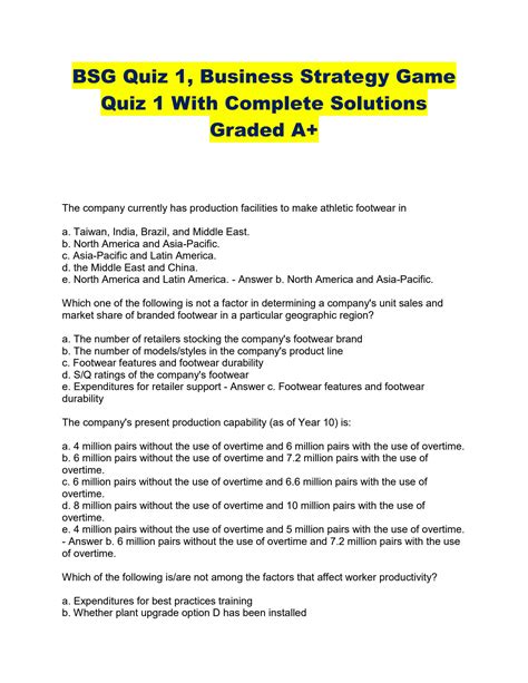 Business Strategy Game Online Quiz 1 Answers PDF