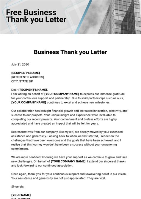 Business Thank You Letter Template Examples