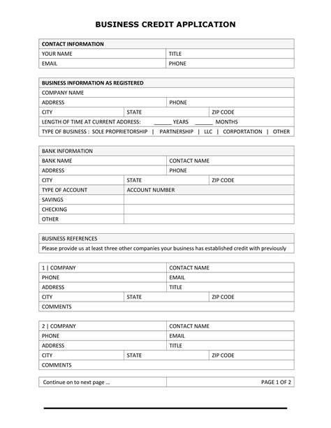 Business To Business Credit Application Template