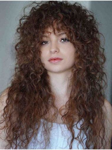 Buy Wigs Online Curly Lace Front Brown Synthetic With Bangs Long Shaggy Wigs