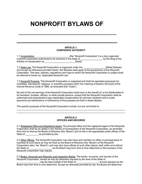 Bylaws Template Nonprofit