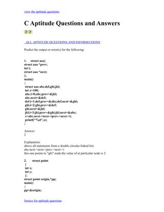 C Aptitude Questions With Answers Doc