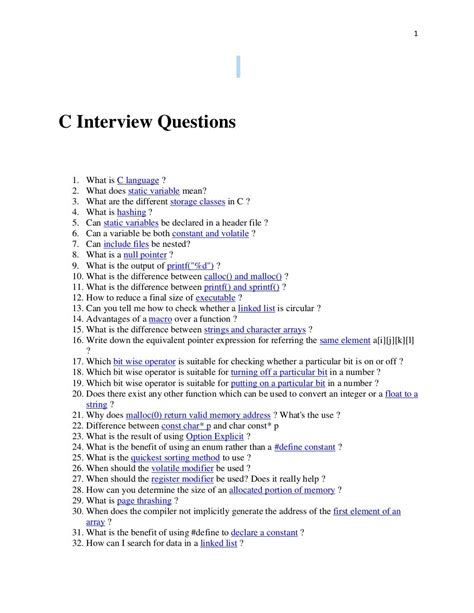 C Interview Question Answers PDF