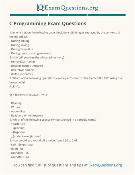 C Programming Language Objective Questions With Answers Reader