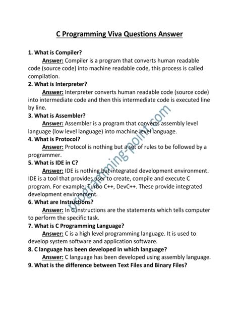 C Programming Viva Questions With Answers Reader