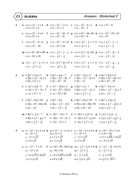 C1 Algebra Worksheet A Answers Epub