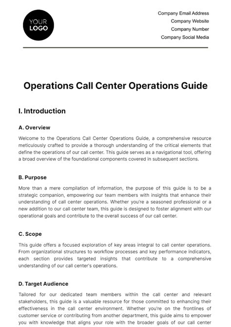 CALL CENTER OPERATIONS MANUAL TEMPLATE Ebook Doc