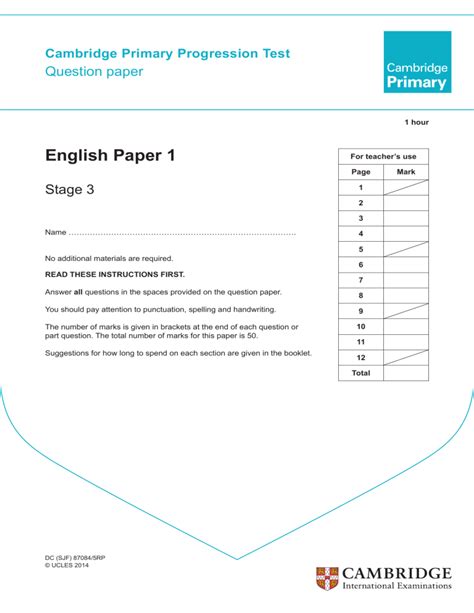 CAMBRIDGE PRIMARY PROGRESSION TEST PAST PAPERS ENGLISH Ebook Doc