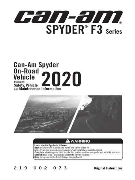 CAN AM SPYDER OWNERS MANUAL Ebook Kindle Editon