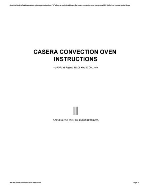 CASERA CONVECTION OVEN MANUAL Ebook Kindle Editon