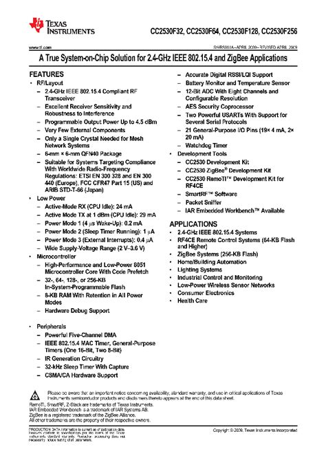CC2530F64RHAR: A Comprehensive Guide to System-on-Chip Solutions for IoT