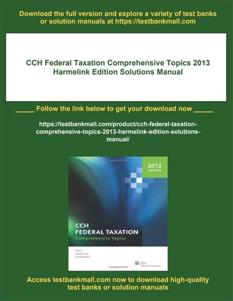 CCH FEDERAL TAXATION COMPREHENSIVE TOPICS SOLUTIONS MANUAL Ebook Doc