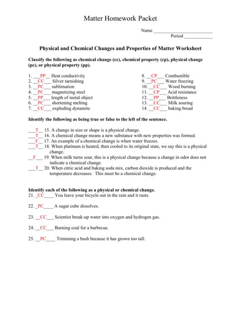 CHEMISTRY STATES OF MATTER PACKET ANSWERS KEY Ebook Doc