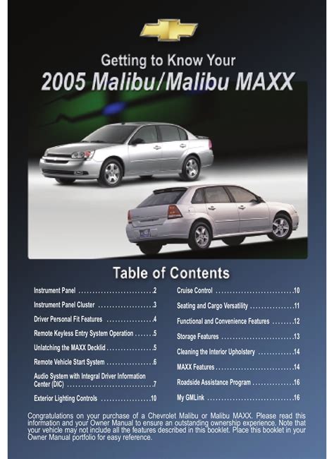 CHEVY 2005 MALIBU CLASSIC OWNERS MANUAL Ebook Epub