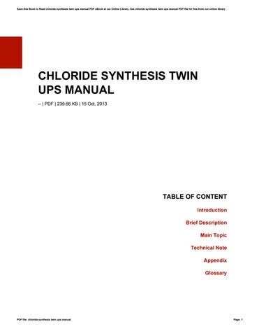 CHLORIDE SYNTHESIS TWIN UPS MANUAL Ebook Epub