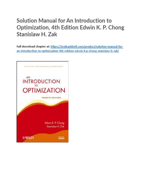 CHONG AN INTRODUCTION TO OPTIMIZATION SOLUTION MANUAL Ebook Kindle Editon