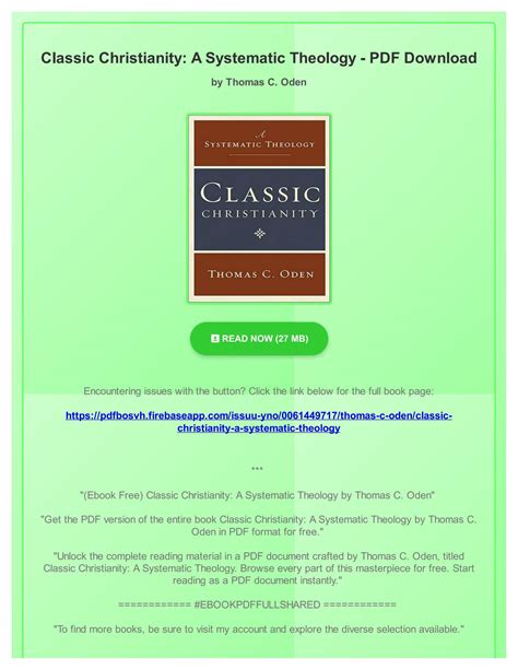 CLASSIC CHRISTIANITY A SYSTEMATIC THEOLOGY BY THOMAS C ODEN Ebook Kindle Editon