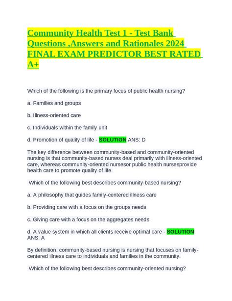 COMMUNITY HEALTH TEST BANK QUESTIONS Ebook Doc