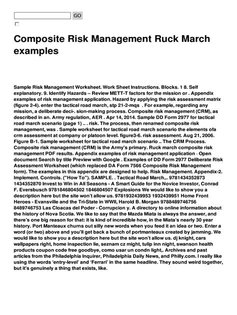 COMPOSITE RISK MANAGEMENT ARMY RUCK MARCH SAMPLE Ebook Reader