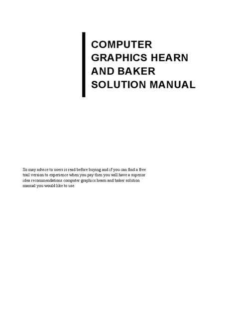 COMPUTER GRAPHICS HEARN AND BAKER SOLUTION MANUAL Ebook Doc