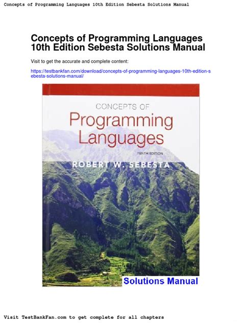 CONCEPTS OF PROGRAMMING LANGUAGES 10TH EDITION SOLUTION MANUAL Ebook PDF