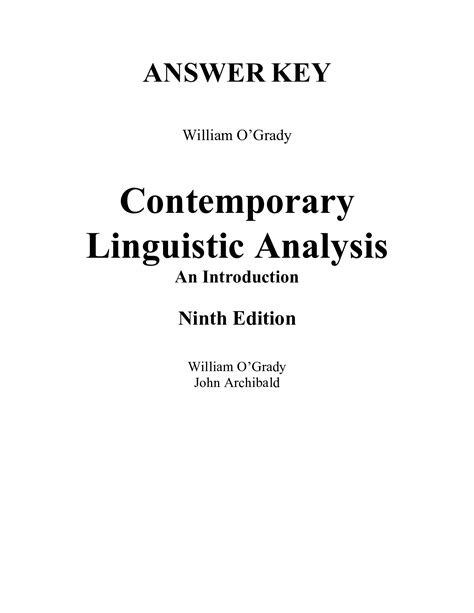 CONTEMPORARY LINGUISTICS ANALYSIS ANSWER KEY Ebook Reader