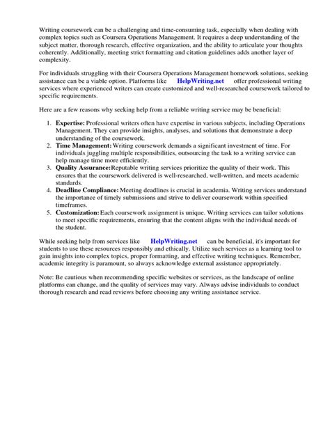 COURSERA OPERATIONS MANAGEMENT ANSWERS Ebook PDF