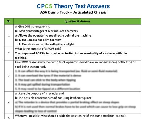 CPCS ANSWERS TO ARTICULATED DUMP TRUCK TEST Ebook Kindle Editon