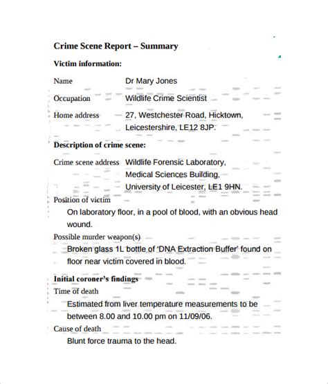 CRIME SCENE REPORT SAMPLE Ebook Kindle Editon