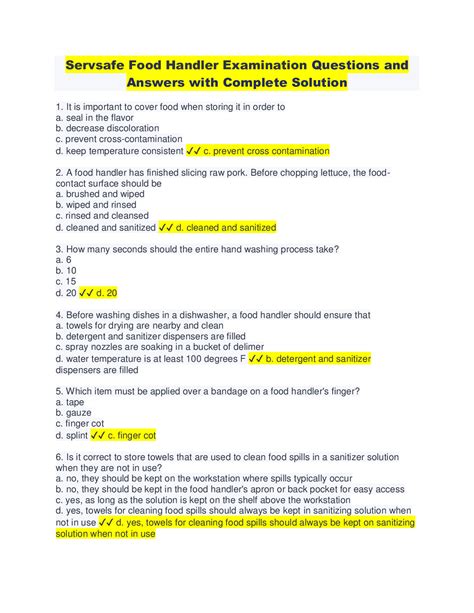 Ca Food Handlers Test Answers PDF