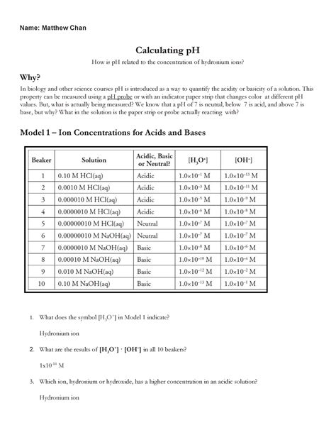 Calculating Ph Packet Answers Pogil A Epub