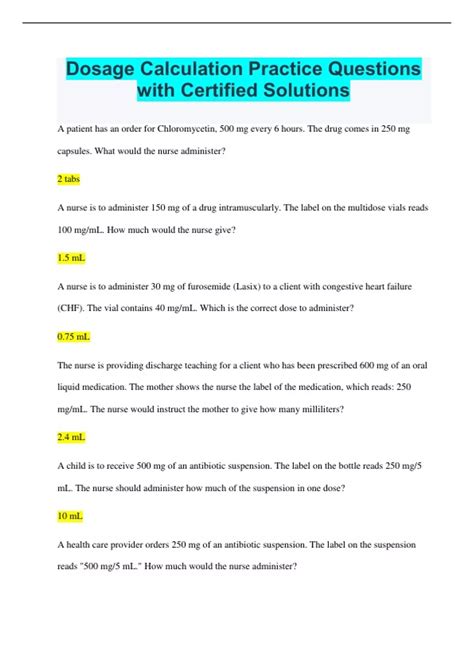 Calculation questions: