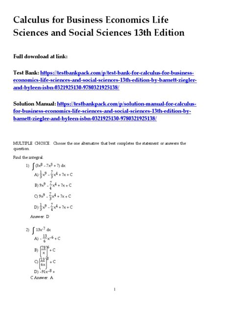 Calculus For Business Economics  Life Sciences And Social Sciences 13th Edition Pdf PDF