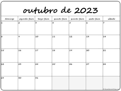 Calendário de Outubro de 2023: Planeje seus dias de forma eficiente