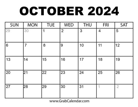 Calendar View October 2024