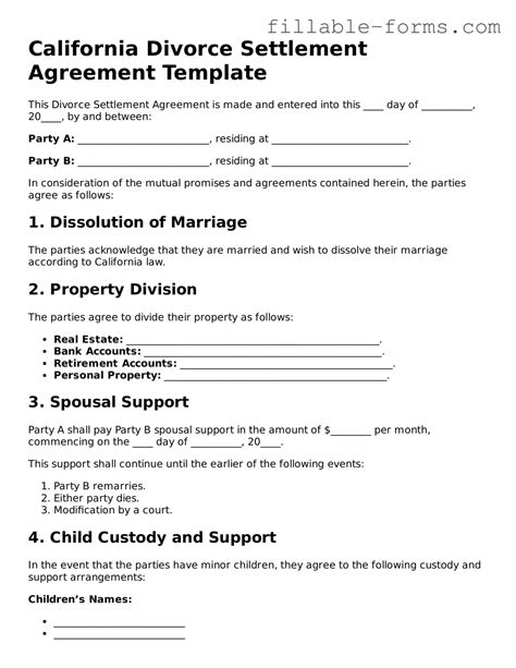 California Divorce Agreement Template