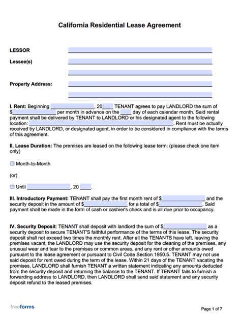 California Lease Template