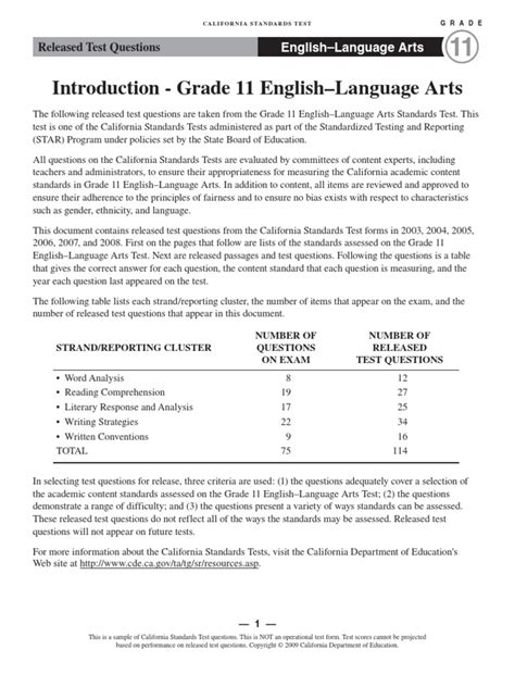 California Standards Test Answer Key Reader