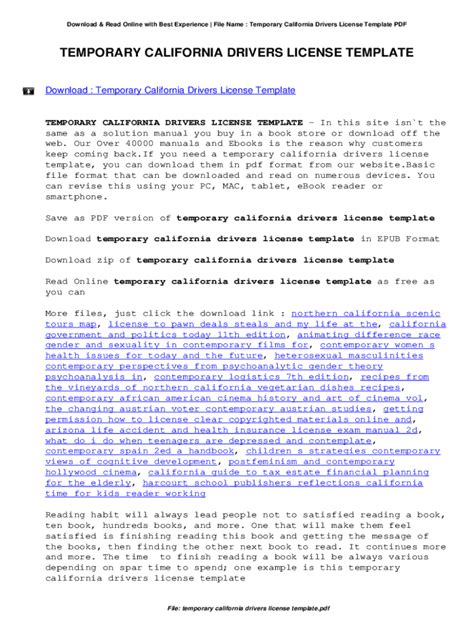 California temporary drivers licence template Ebook Doc