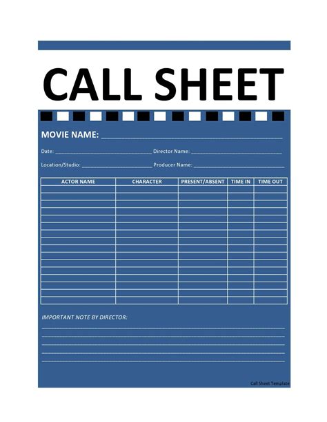 Call Sheet Template Google Sheets