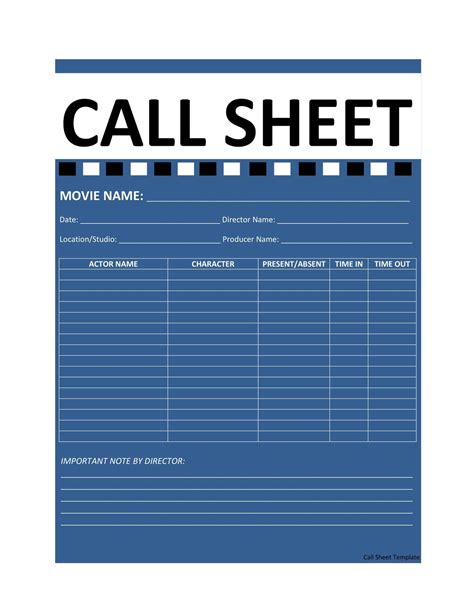 Call Sheet Template Word