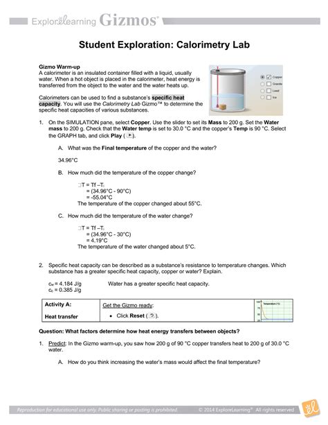 Calorimetry Gizmo Answers PDF