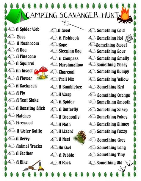 Campground Scavenger Hunt Printable