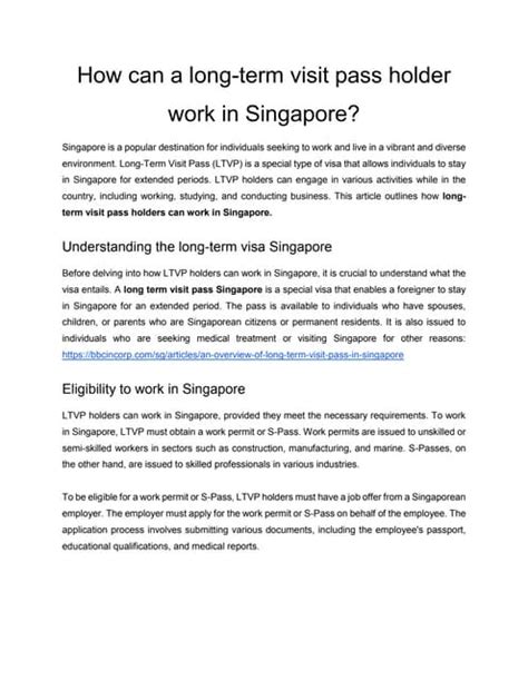 Can Long-Term Visit Pass Holders Work in Singapore: 2025 Update