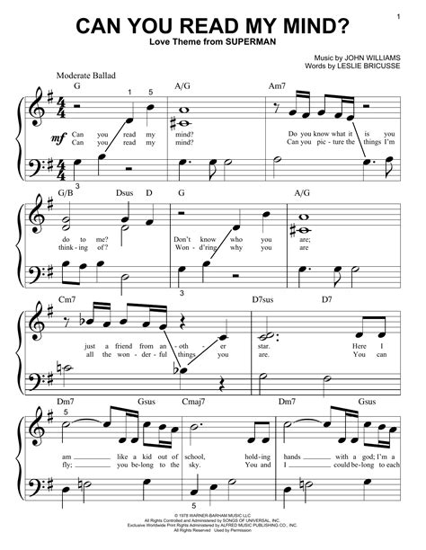 Can You Read My Mind Love Theme from Superman Piano Sheet Music Dan Coates Arrangement Reader