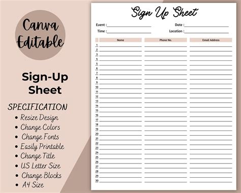 Canva Sign Up Sheet Template