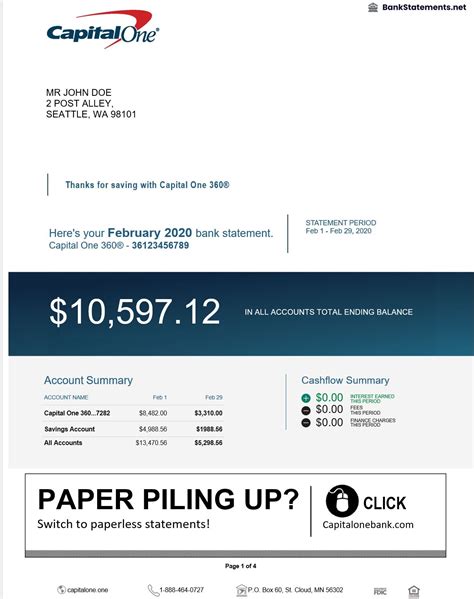 Capital One Bank Statement Template